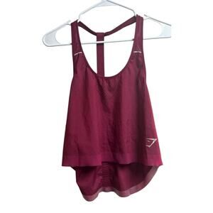 Gymshark Deep Red/Maroon Drop Arm Scoop Neck Crop Gym Tank Top Small